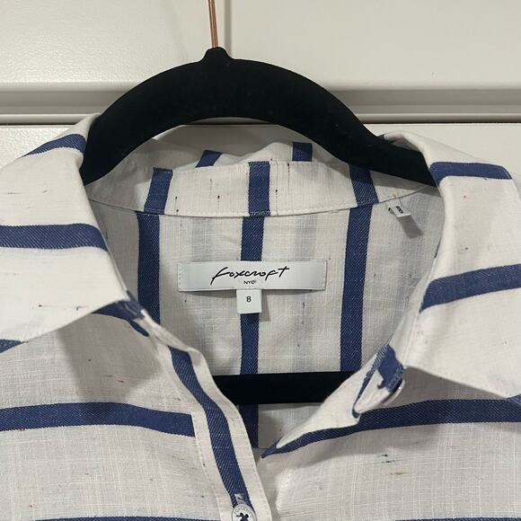 Foxcroft Women's Button Down Cotton Shirt White and Blue Stripes Size 8 - Picture 3 of 10